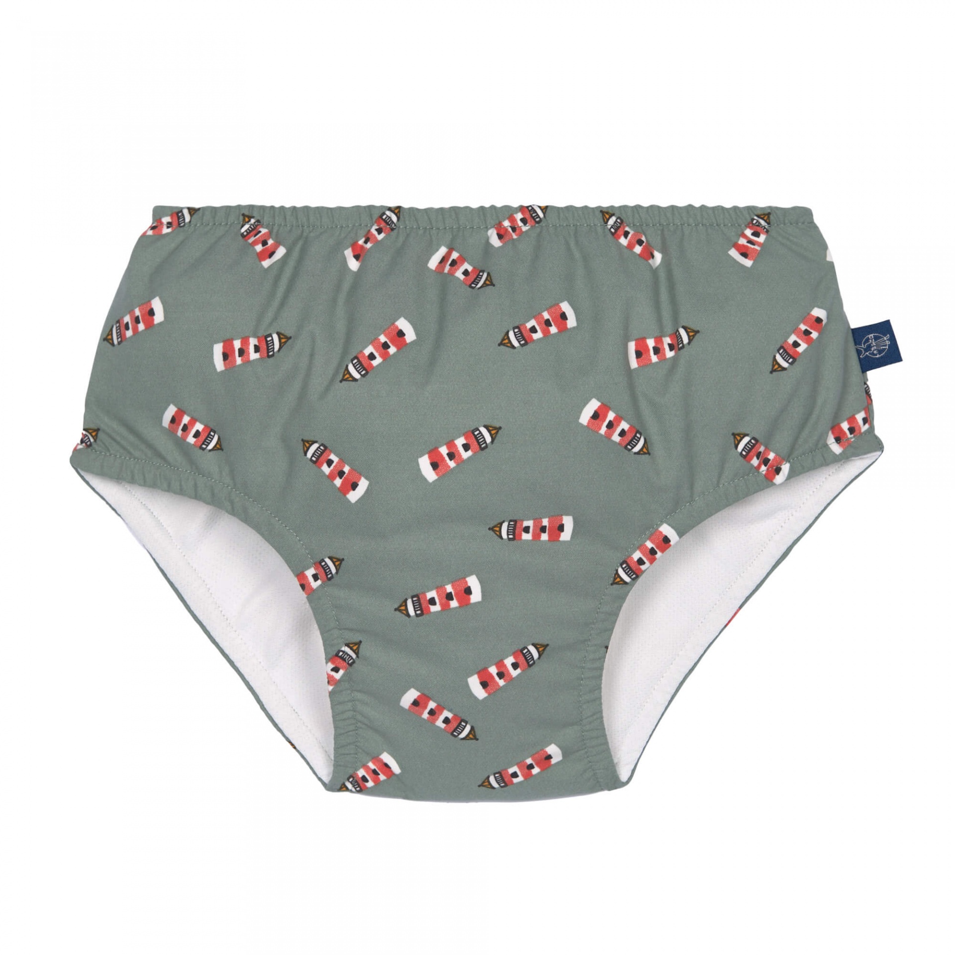 Cueca de banho verde com padrão de frascos de ketchup