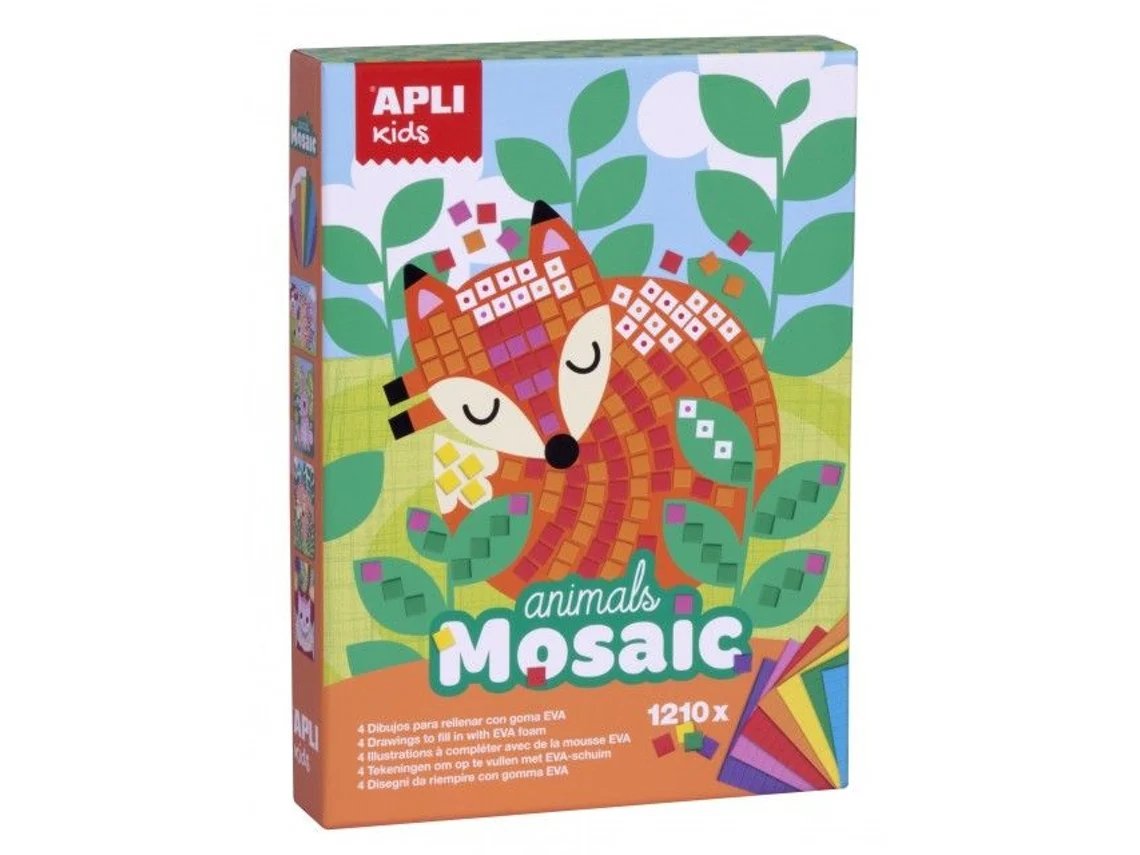 Caixa de mosaico infantil APLI kids com raposa colorida e folhas verdes