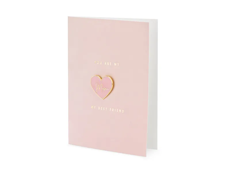 Cartão cor-de-rosa com coração dourado e texto