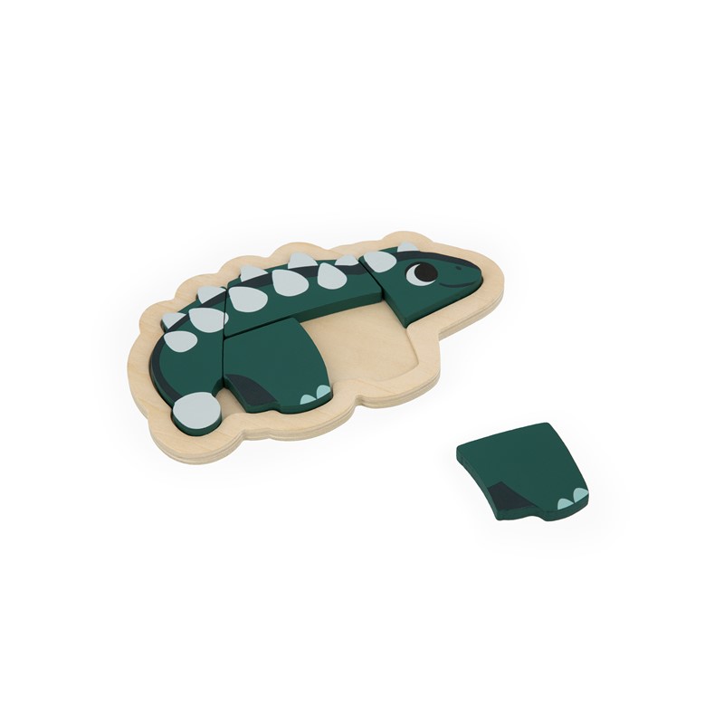 Quebra-cabeças de dinossauro verde de madeira com peça removida