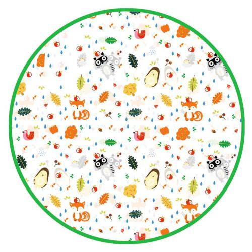Padrão colorido de animais de floresta num fundo branco redondo