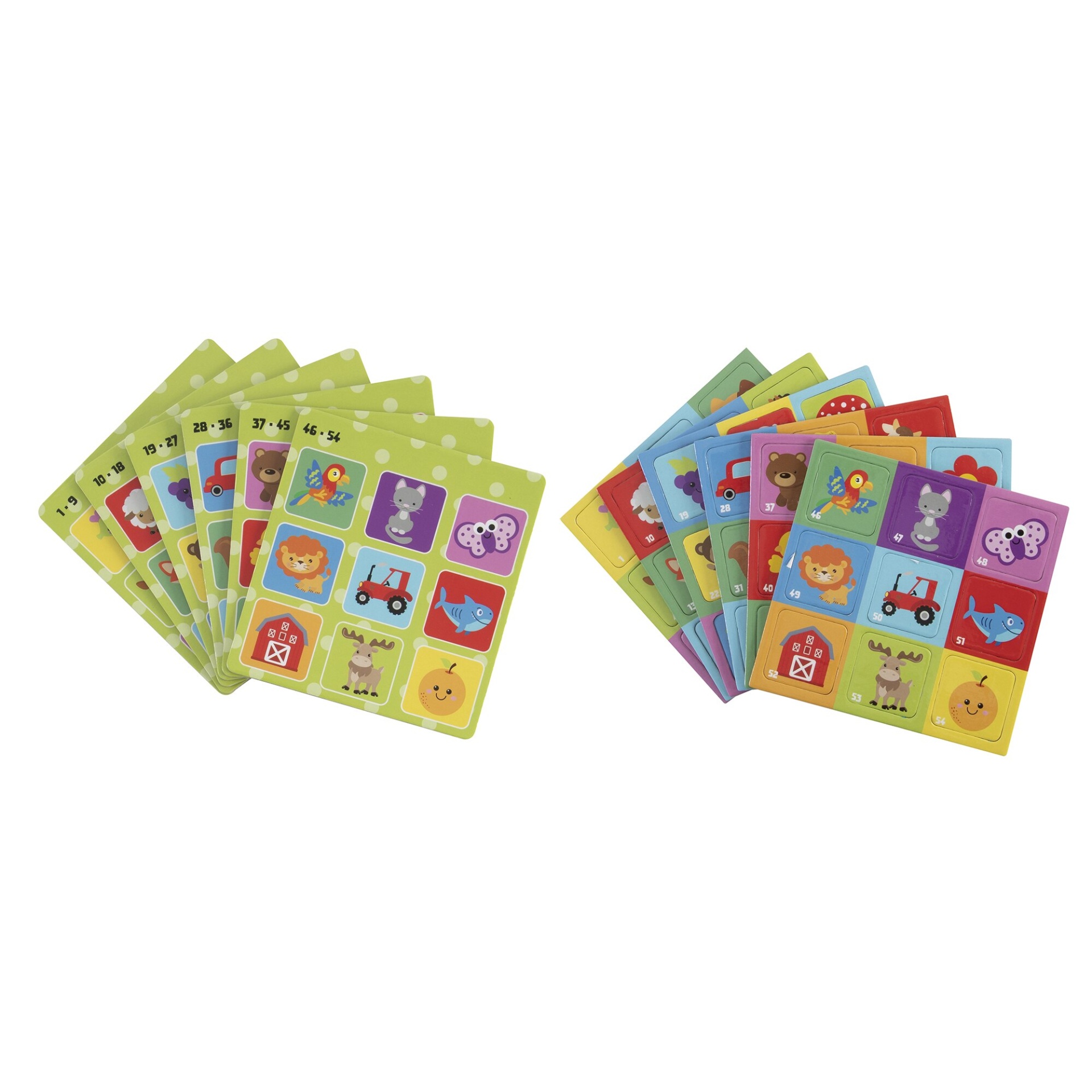 Cartões de aprendizagem coloridos para crianças com animais e objetos