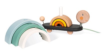 Brinquedos de madeira coloridos com arco-íris desmontável e veículo com formas circulares