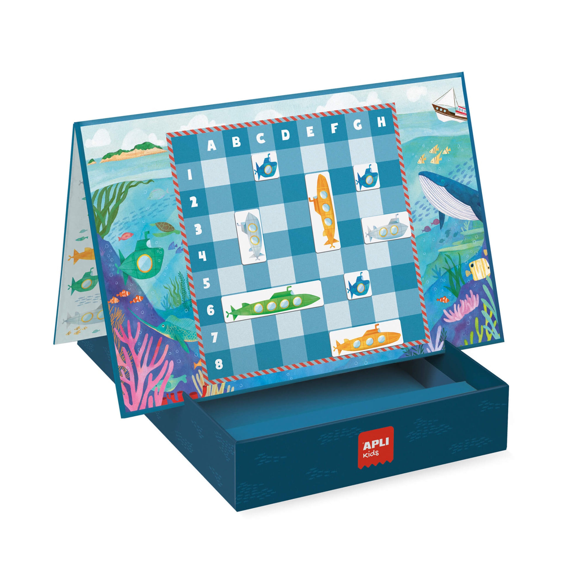 Jogo de tabuleiro com tema oceano e caixa azul