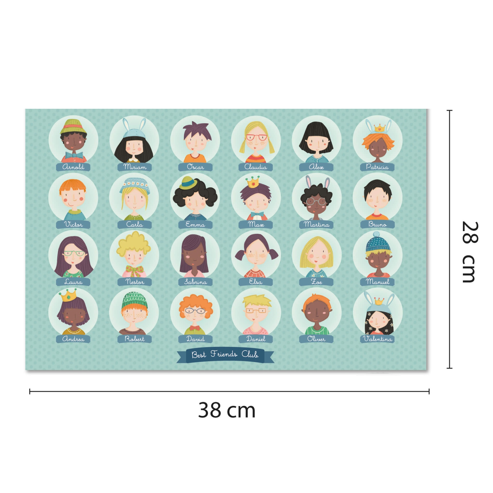 Cartaz ilustrativo com desenhos animados de 25 pessoas e texto 'Best Friend Club'