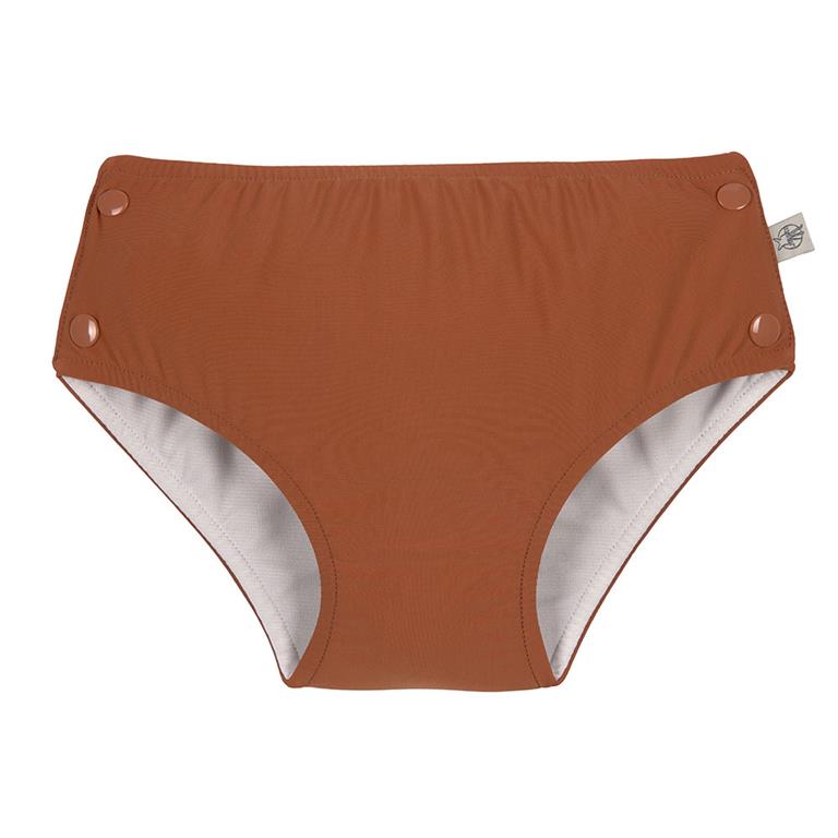 Cueca de banho castanho com botões de pressão laterais