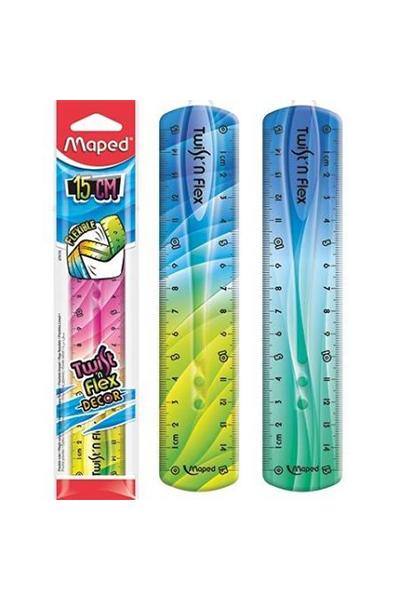 Duas réguas flexíveis Maped Twist Flex Decor coloridas e embalagem associada