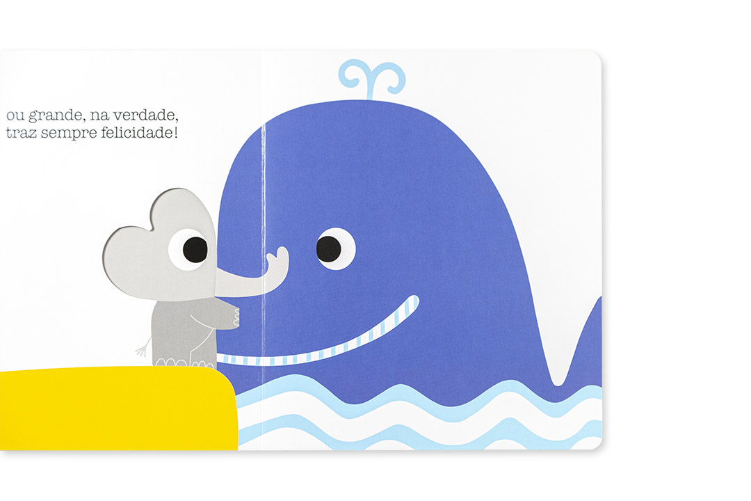 Página de livro infantil com rato e baleia desenhados