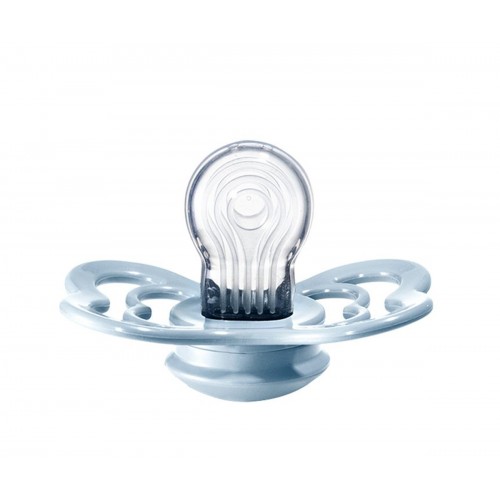 Chupeta para bebé de silicone translúcido com base azul