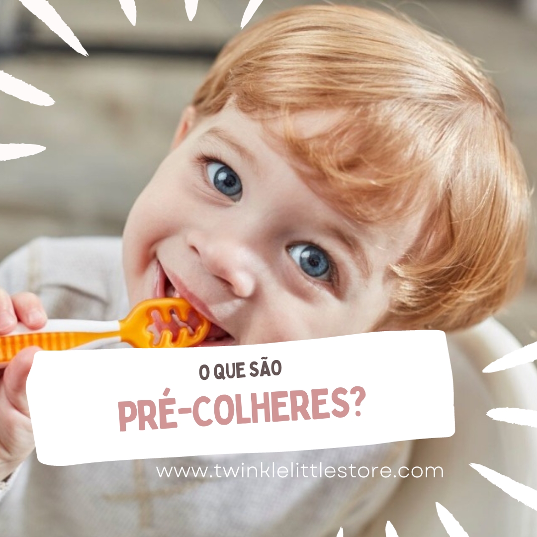 O que são Pré-Colheres? Criança a morder colher de plástico laranja