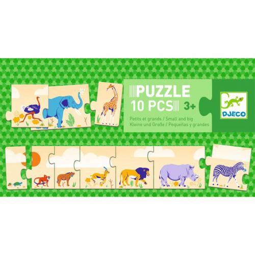 Puzzle infantil com 10 peças e animais coloridos, marca Djeco