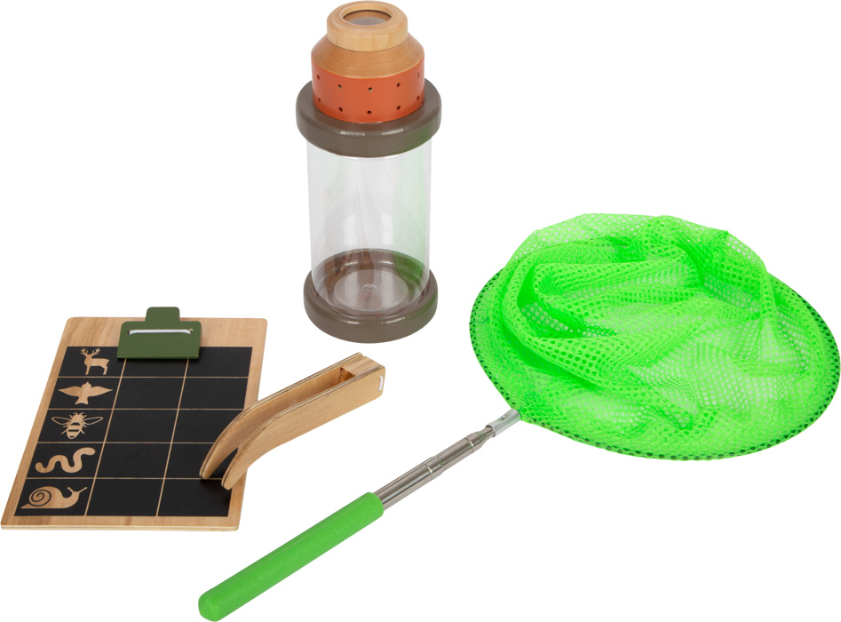 Conjunto para observar insetos com frasco, rede verde e prancheta