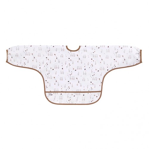Babete impermeável com mangas compridas para crianças, padrão castanho em fundo branco