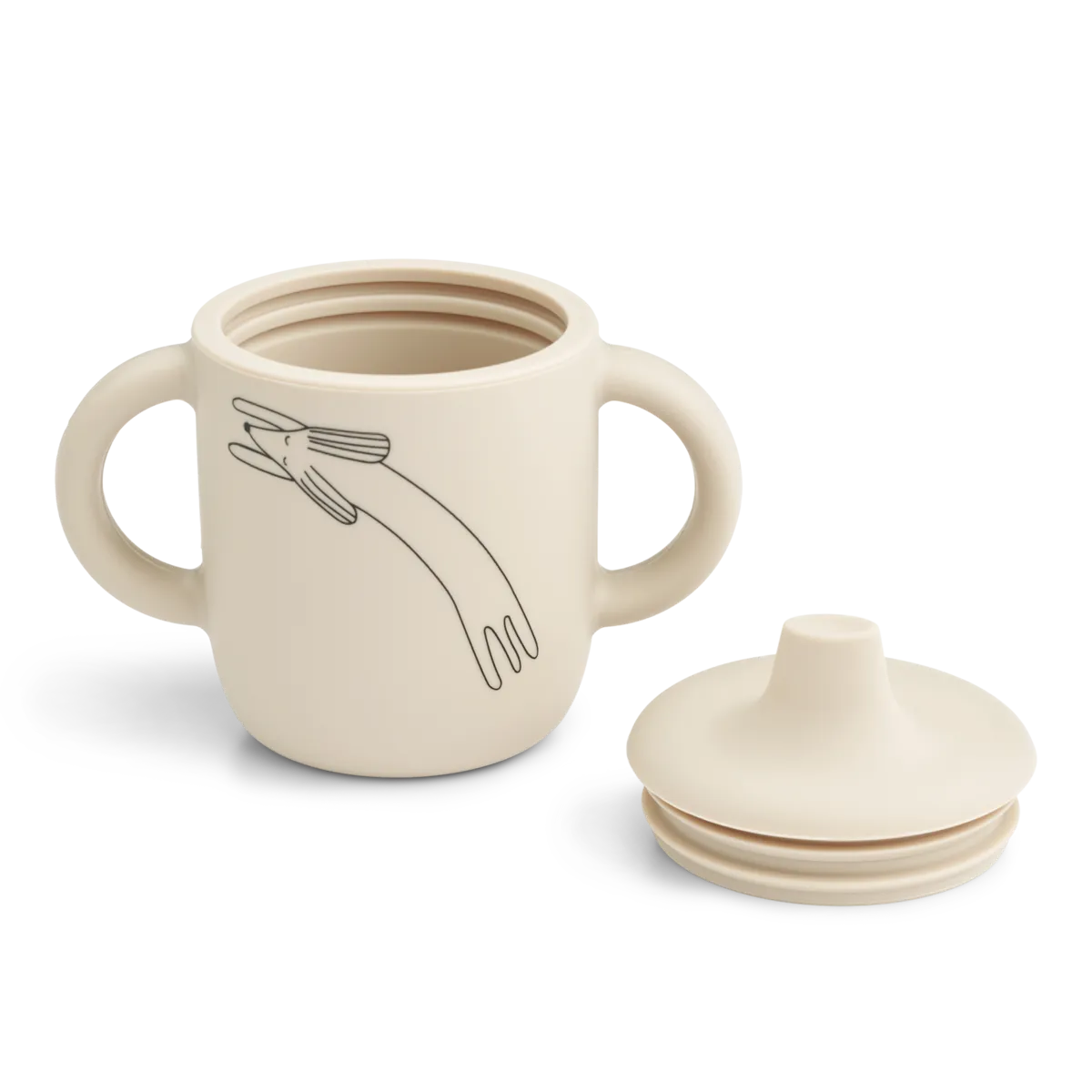 Caneca de cerâmica branca com desenho e tampa