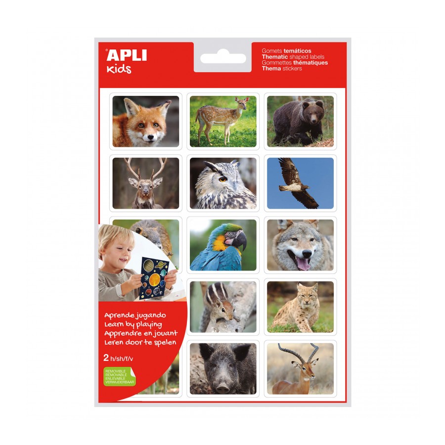 Pack de autocolantes APLI kids com imagens de animais selvagens.