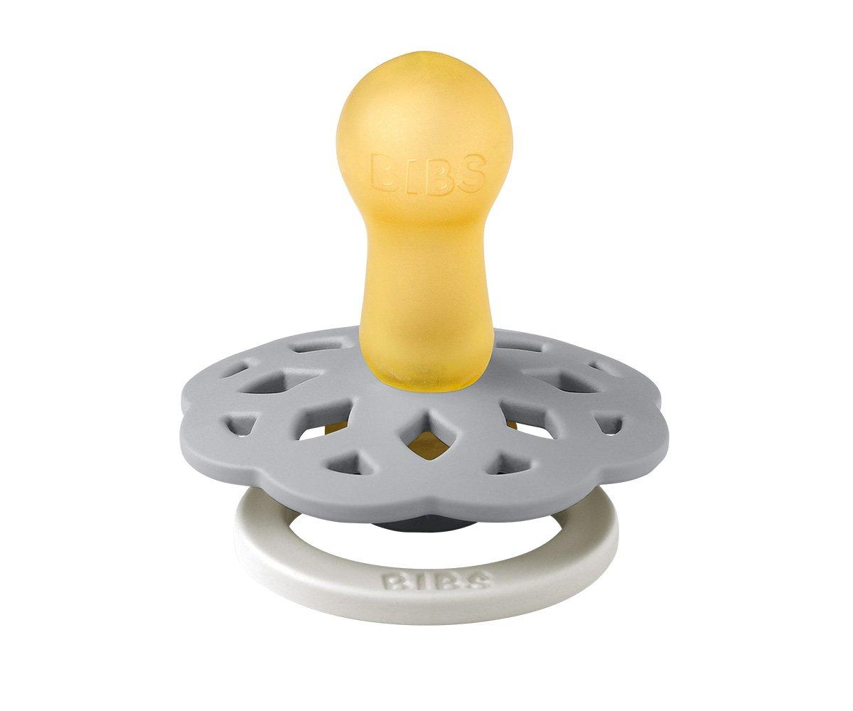 Chupeta para bebé amarela e cinza com argola branca