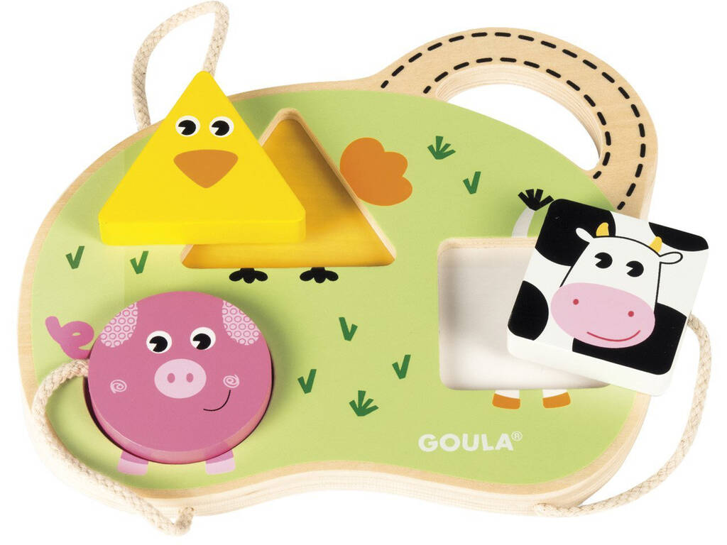 Brinquedo de encaixe em madeira com formas de animais coloridas