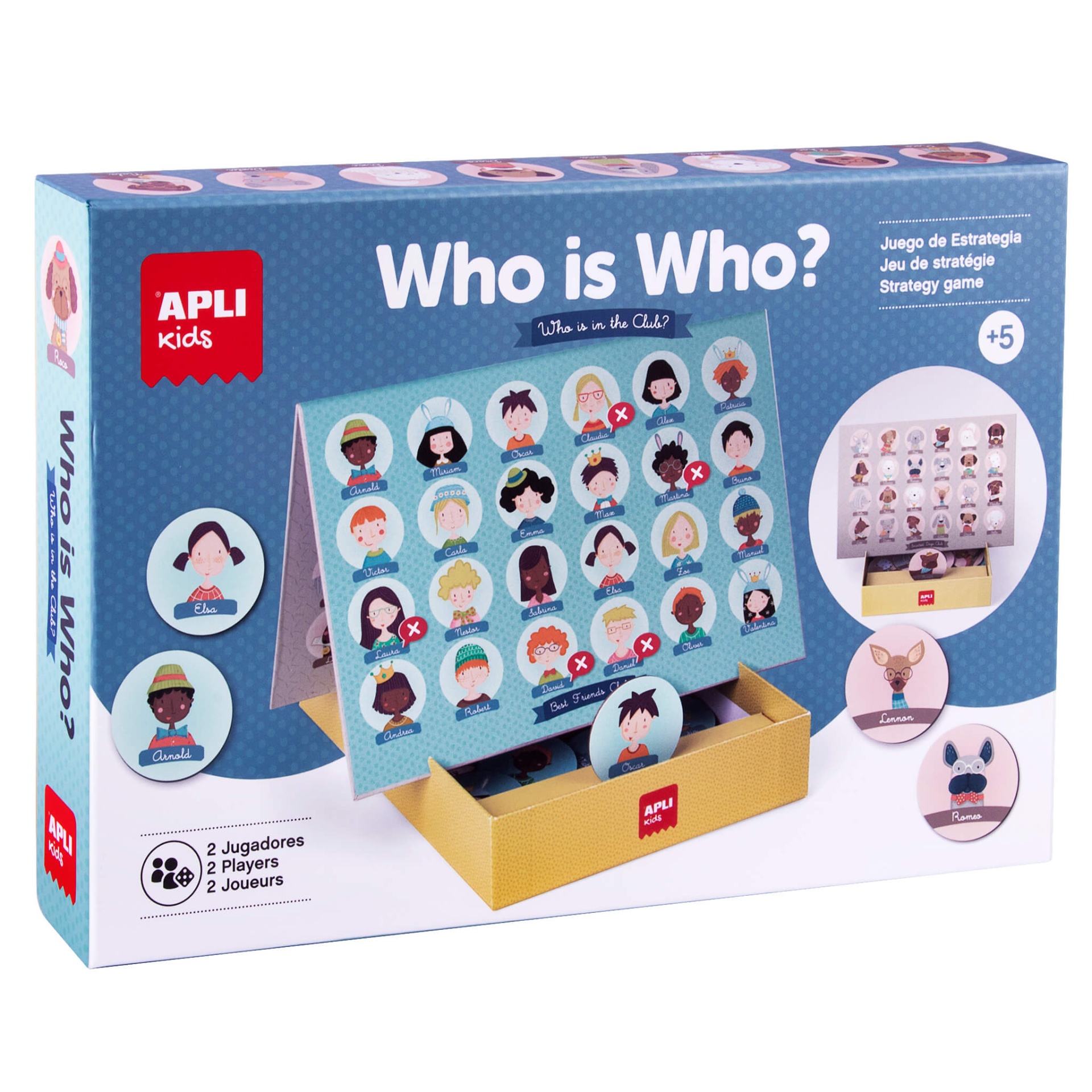 Jogo de tabuleiro 'Who is Who?' da APLI Kids com personagens ilustrados em cartão