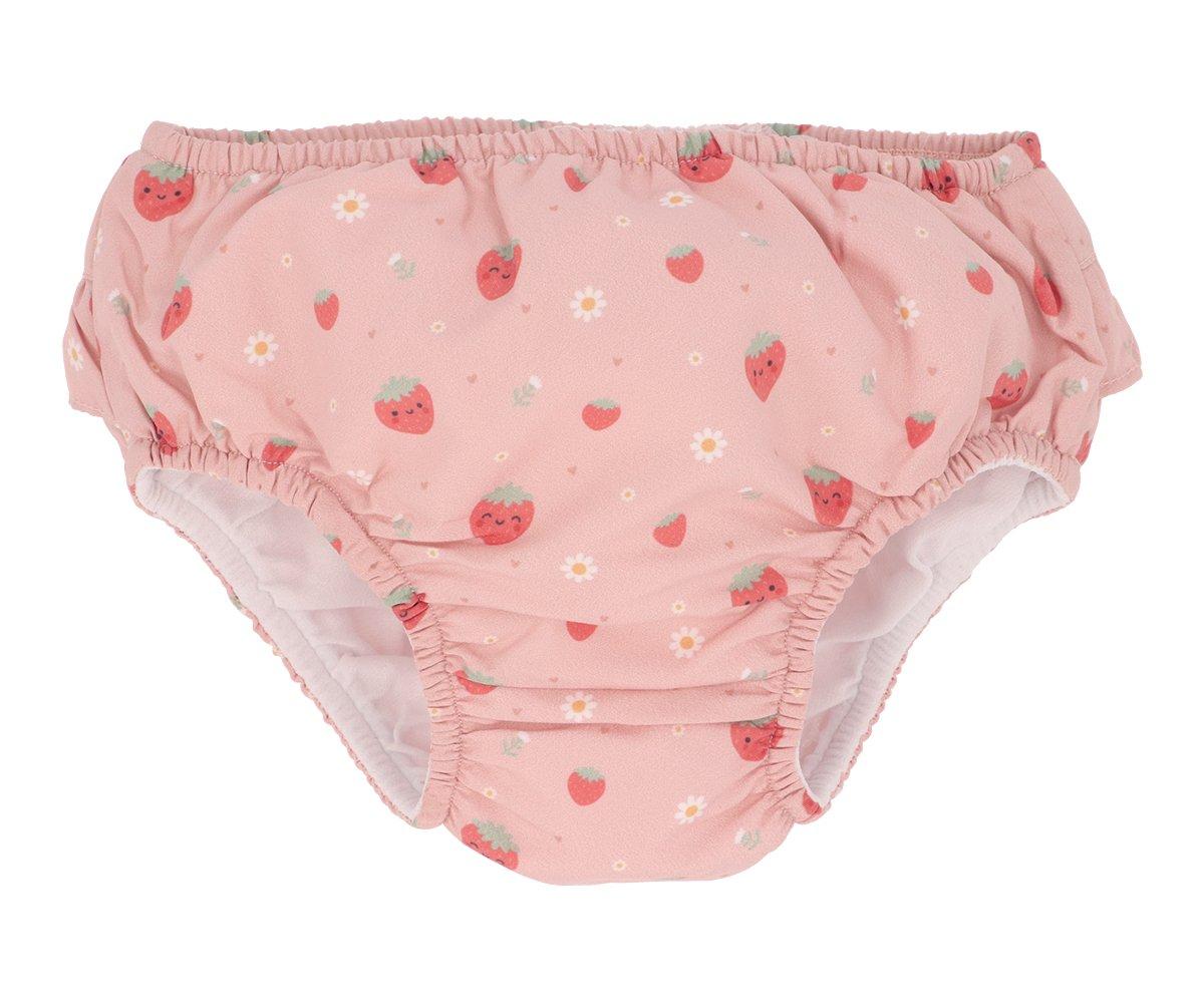 Cuecas de bebé cor-de-rosa com padrão de morangos e flores