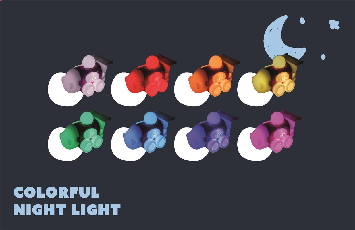 Luzes noturnas coloridas em forma de lua com nuvens em várias cores