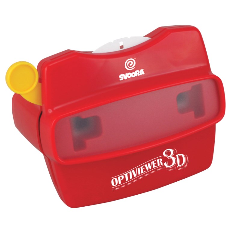 Visualizador 3D vermelho OPTIVIEWER SVODRA com manivela amarela