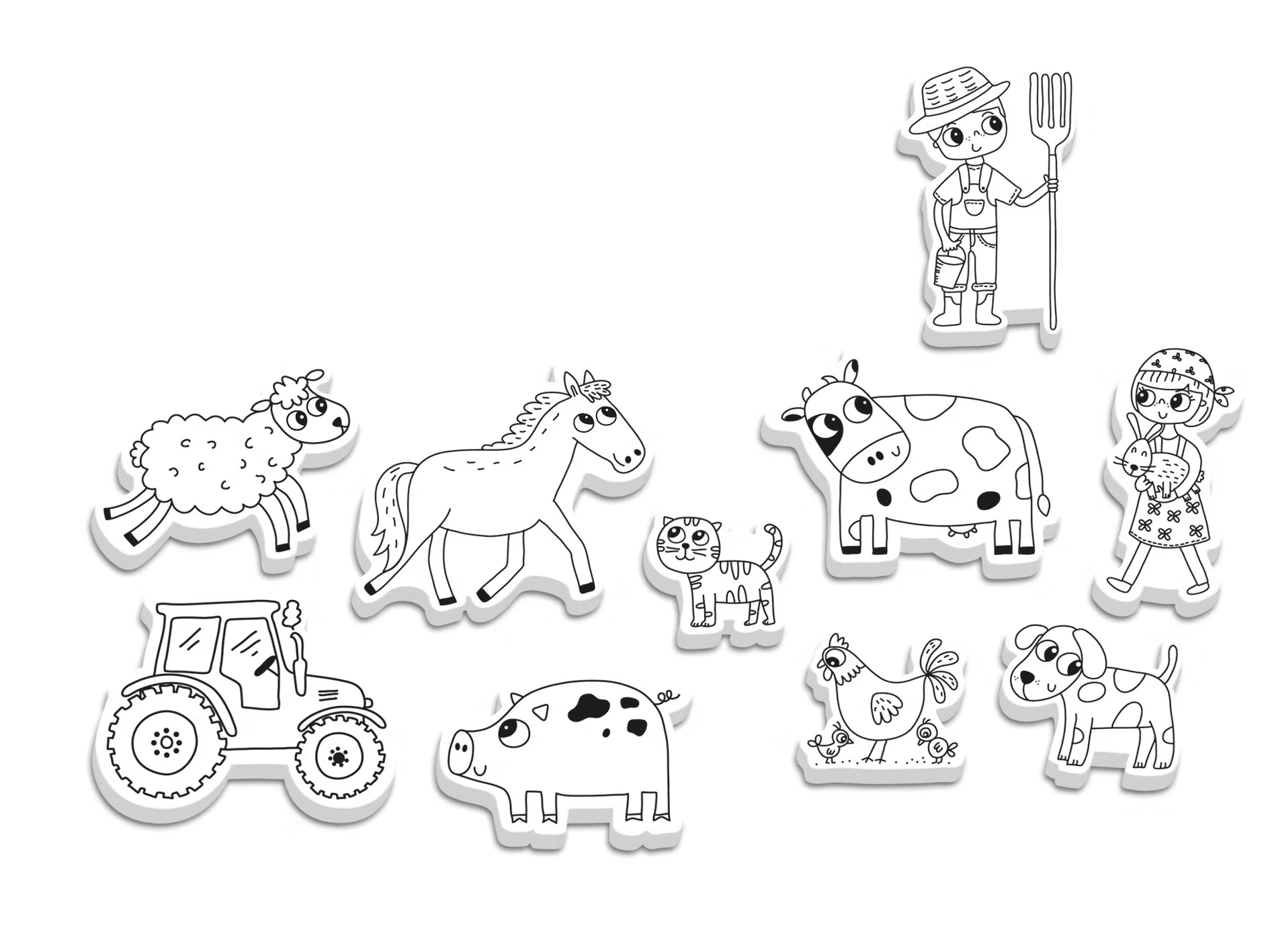 Ímanes de frigorífico com figuras de animais de quinta e fazendeiros em madeira