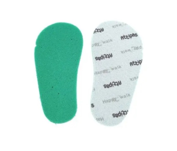 Par de palmilhas verde e branca com texto