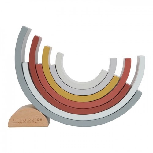 Jogo de blocos empilháveis em arco coloridos com base em madeira