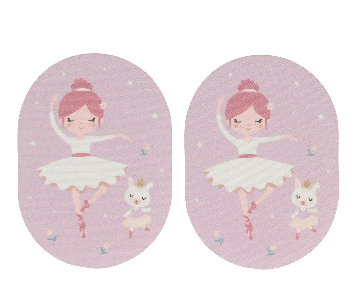 Almofadas cor de rosa com estampa de bailarina e coelho em pose de dança