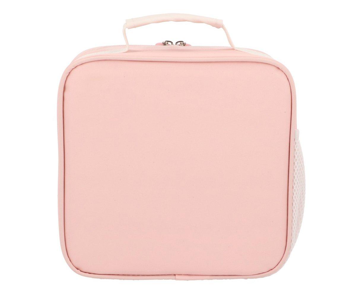 Bolsa quadrada cor-de-rosa claro com asa de mão e bolso de malha