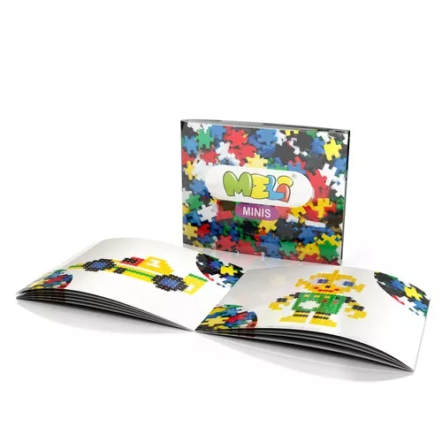 Embalaque de quebra-cabeças colorido MEL MINIS com livreto aberto mostrando personagens montados.