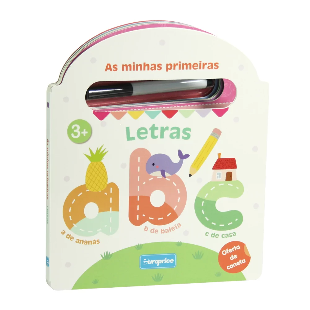 Livro infantil 'As minhas primeiras Letras' com ilustrações coloridas e textos explicativos