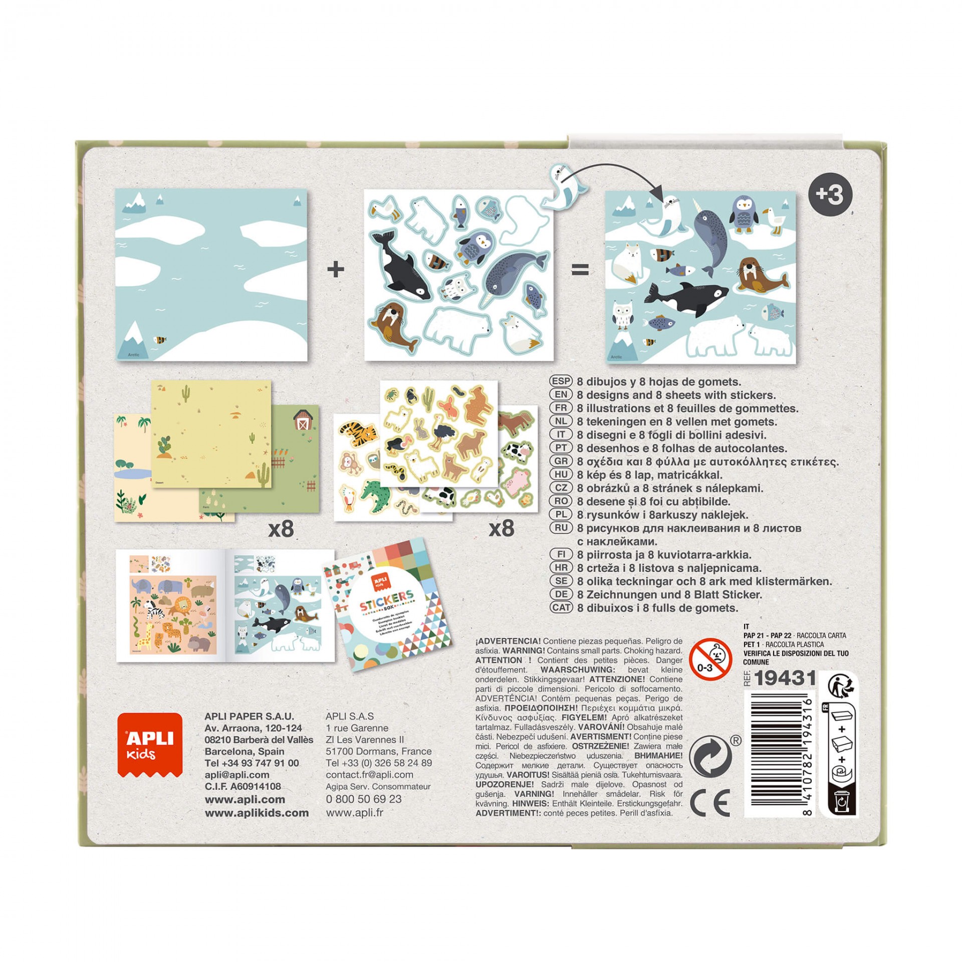 Kit de atividades infantis com desenhos para colorir e autocolantes