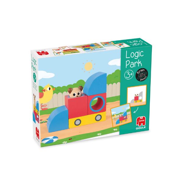 Caixa de brinquedo Logic Park da Goula para crianças a partir dos 3 anos com blocos de madeira coloridos