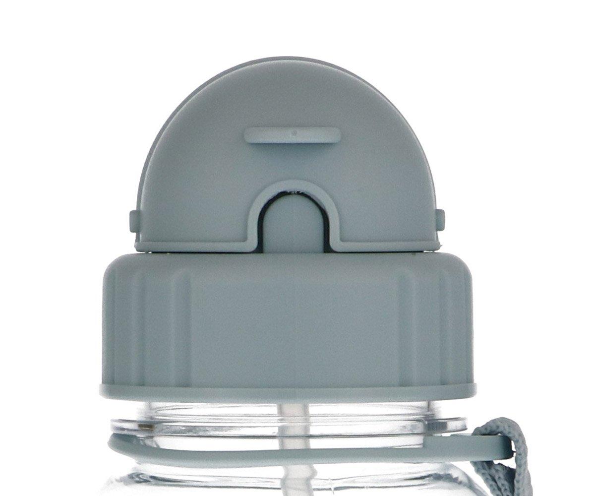 Tampa cinzenta opaca de garrafa em plástico com bocal de silicone e corda para transporte