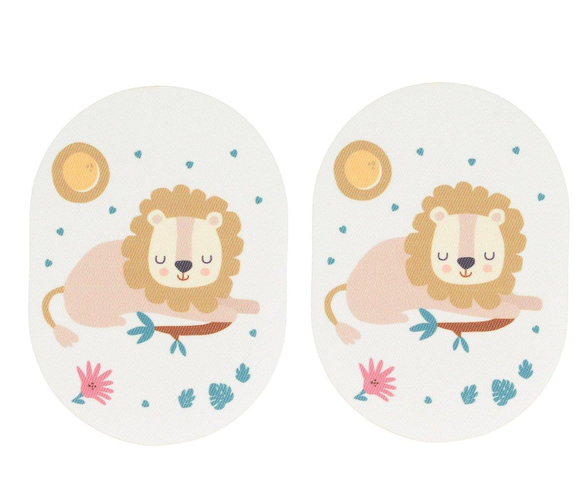 Duas almofadas ovais com desenho de leão e elementos florais