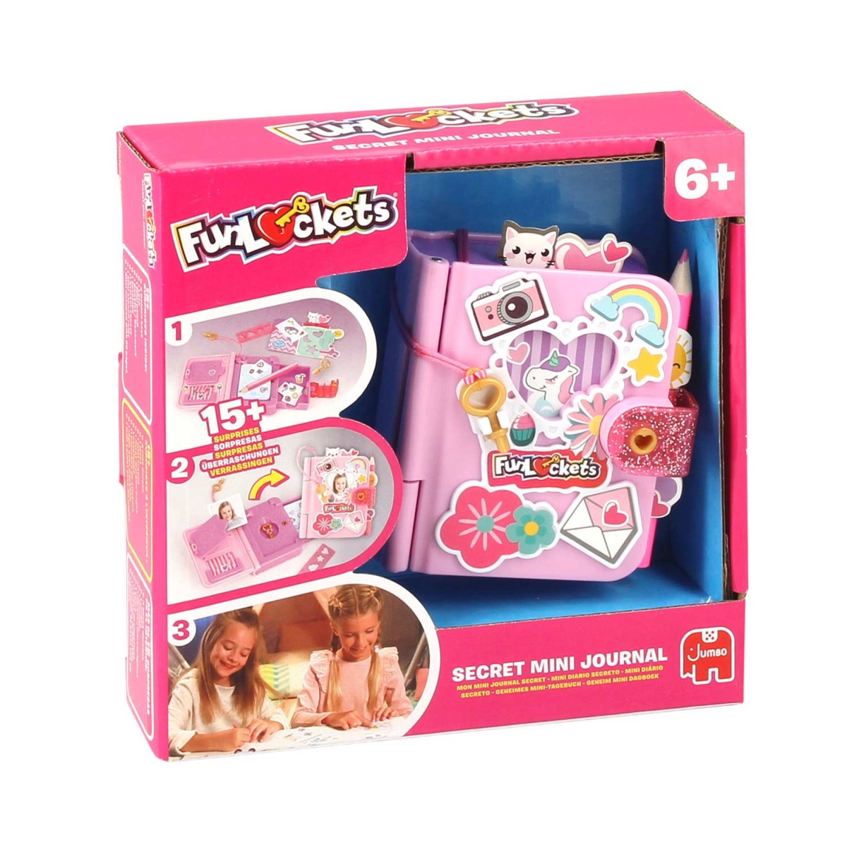 Caixa rosa de diário secreto Fun Lockets com adesivos coloridos