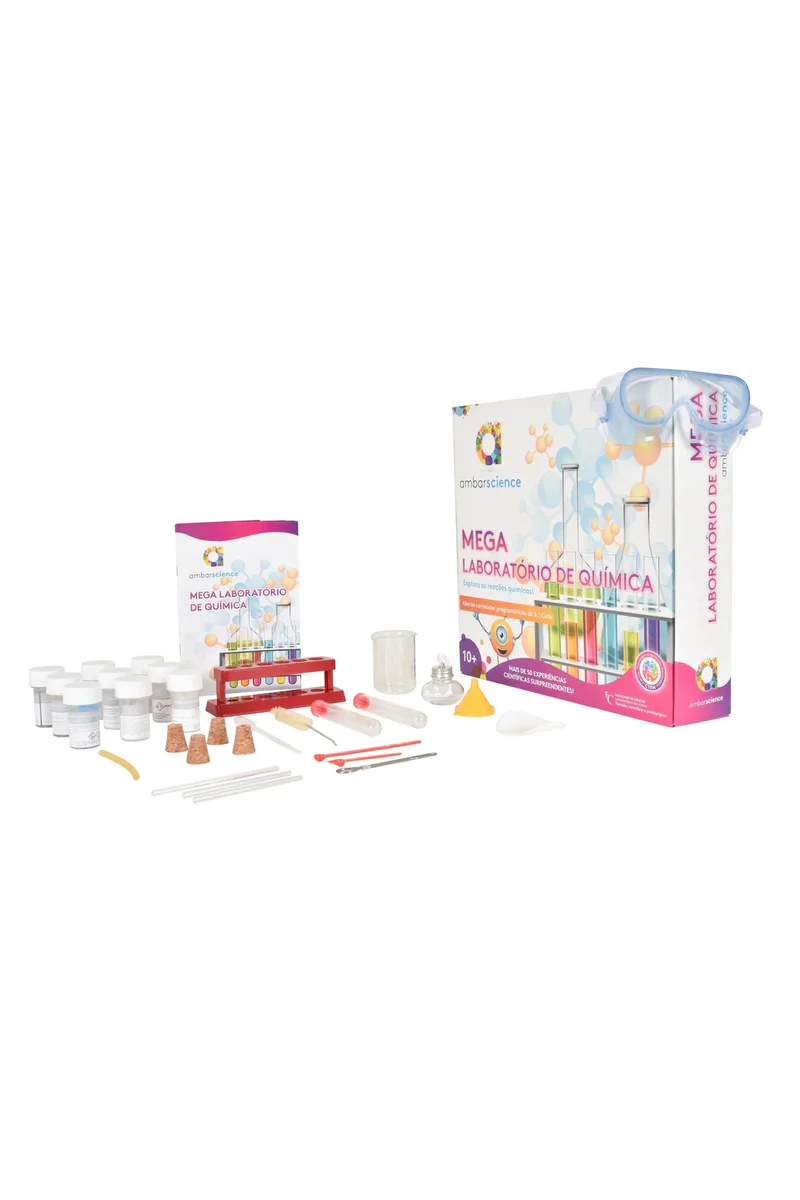 Mega Laboratório de Química ambroscience com tubos de ensaio e acessórios coloridos