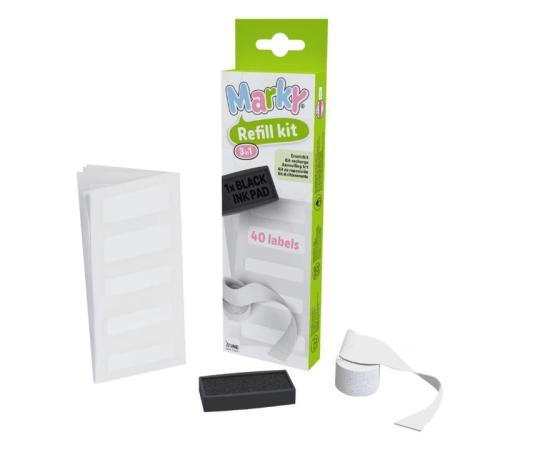 Kit de recarga para etiquetas Marky com embalagem verde e branca