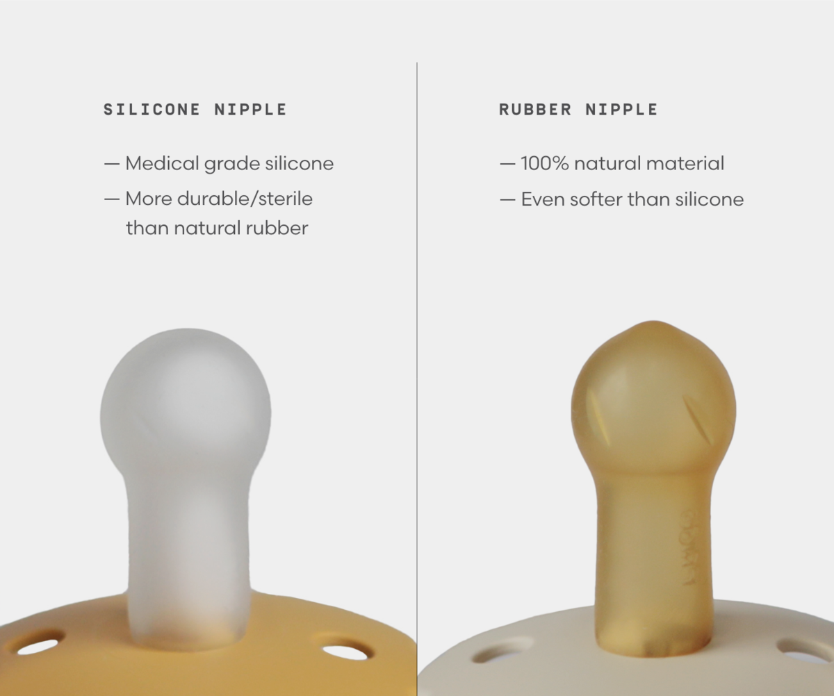 Comparação entre tetinas de biberão de silicone e borracha natural