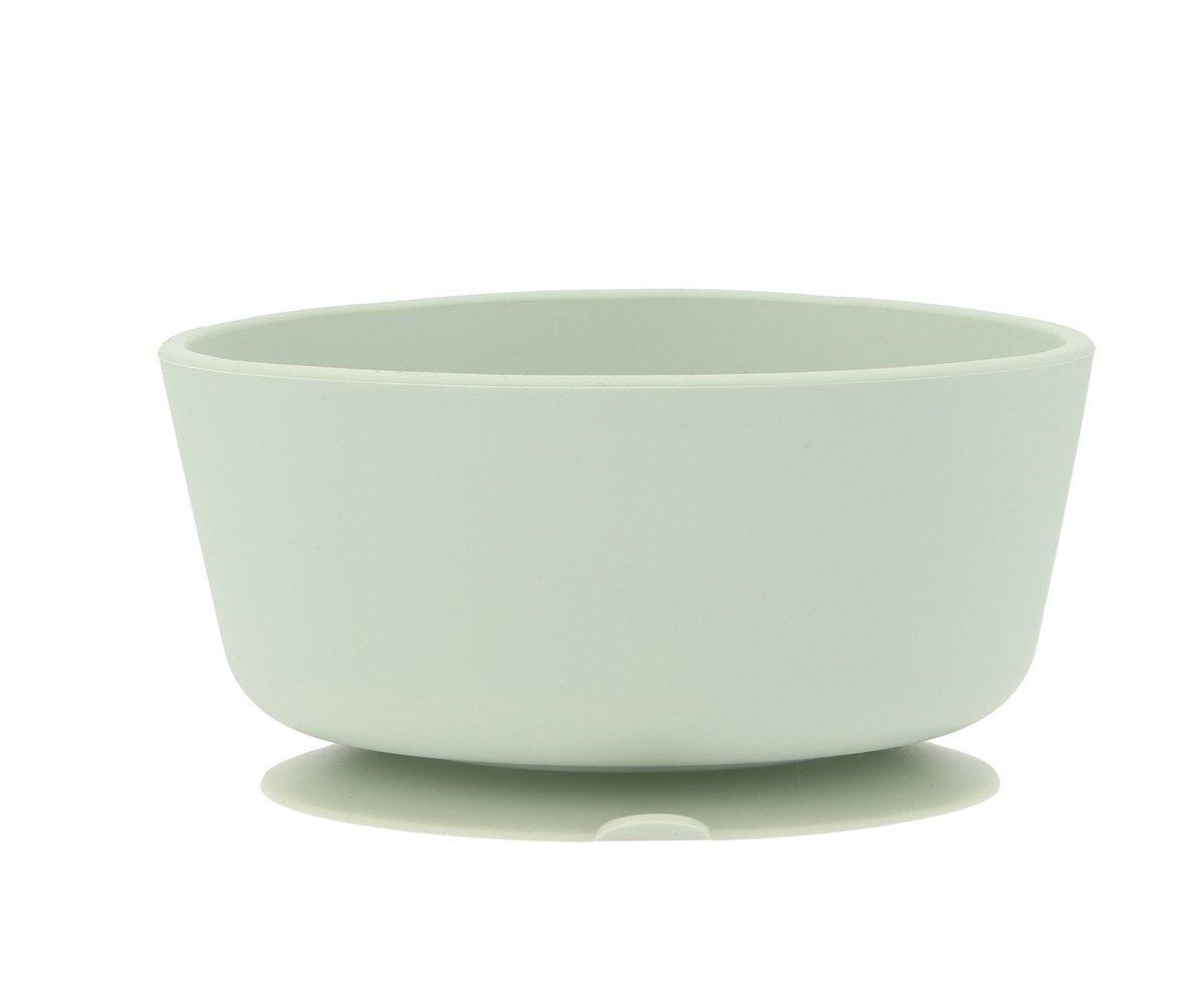 Tigela cinza clara de silicone com base antiderrapante