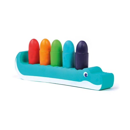Brinquedo de madeira formato crocodilo com peças coloridas encaixáveis