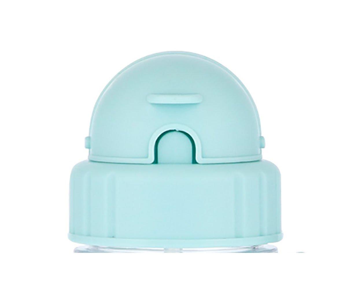 Frasco plástico azul claro com tampa arredondada.