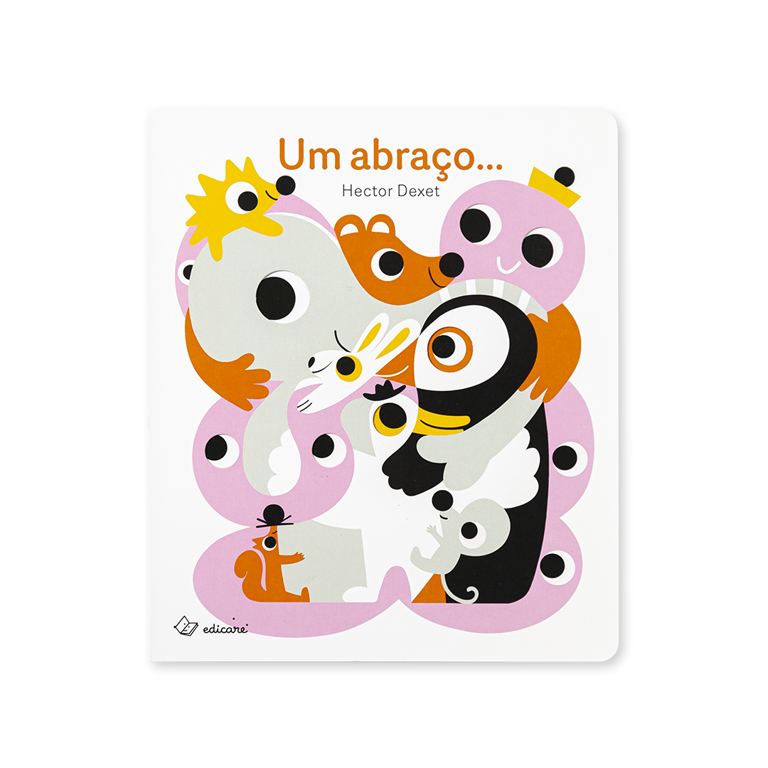 Capa de livro infantil com ilustrações de animais coloridos e texto 'Um abraço... Hector Dexet'
