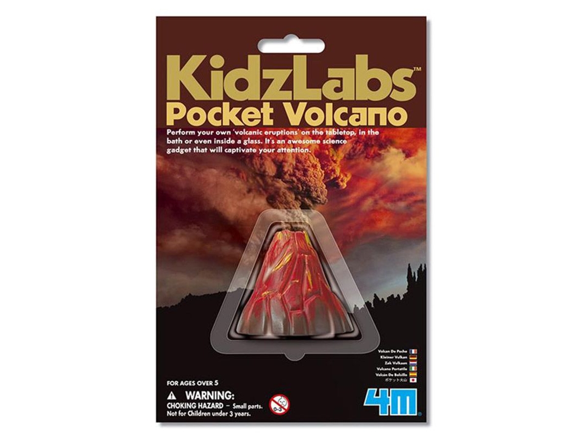 Brinquedo KidzLabs Pocket Volcano com modelo de vulcão em embalagem