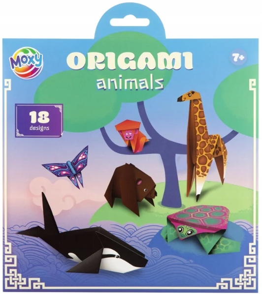 Conjunto de origami animais Moxy com 18 designs e figuras coloridas