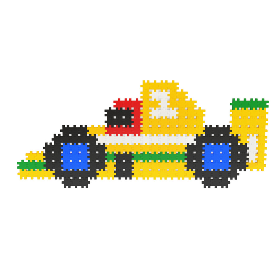 Carro de corrida construído com peças de encaixe plásticas coloridas