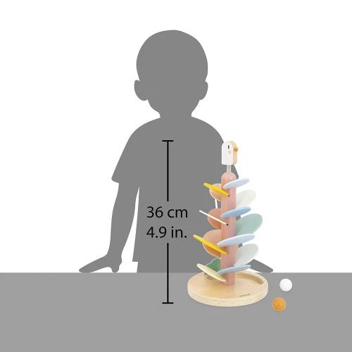 Brinquedo em madeira colorido com escadas e base redonda