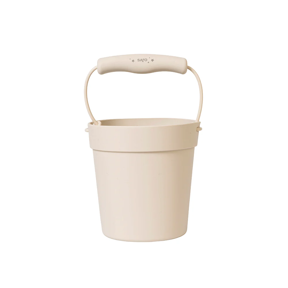 Balde de plástico beige com pega grossa