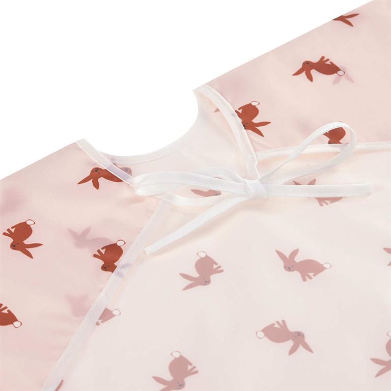 Babete transparente com padrão de pássaros cor de rosa e vermelho